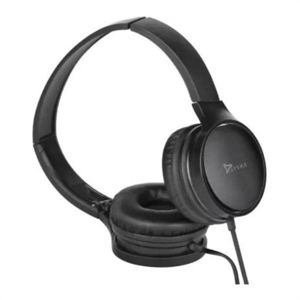 Syska HS500- JET BLACK 40 MM DRIVER Wired Headphone (Jet Black, On the Ear)
